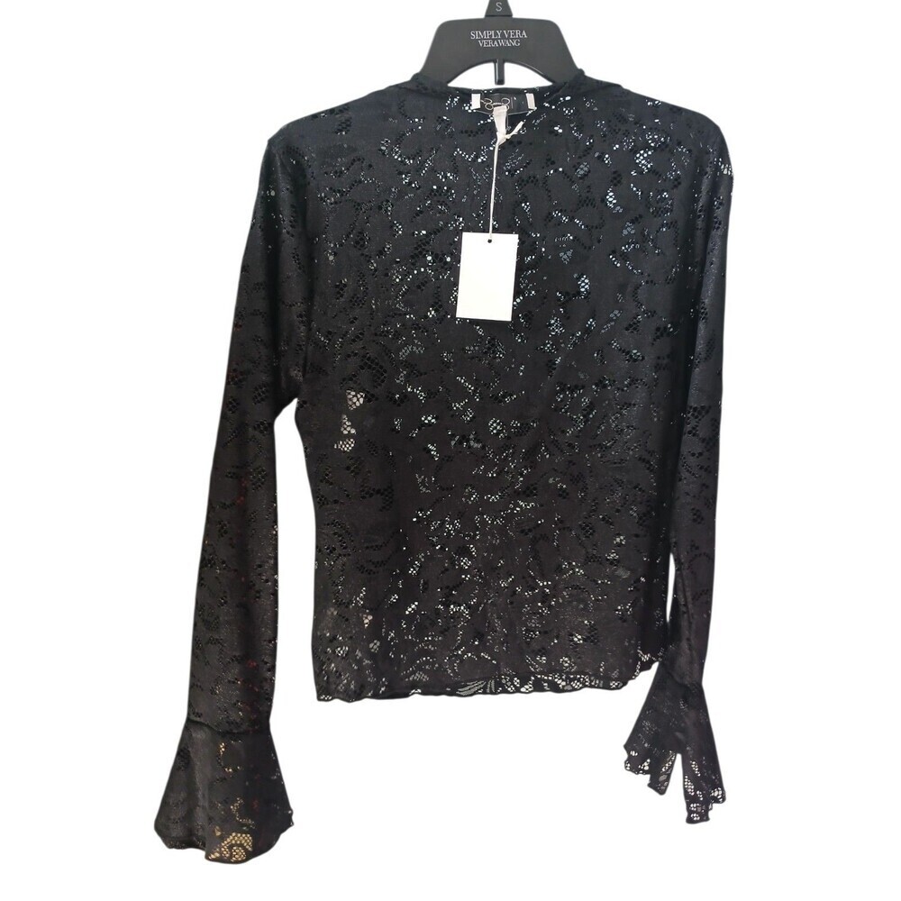 Jessica Simpson Lace Blouse Size Small Black Sheer Long Sleeve Top NWT